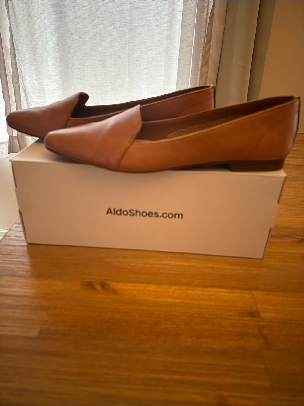 Aldo Cognac Pointed-Toe Leather Flats